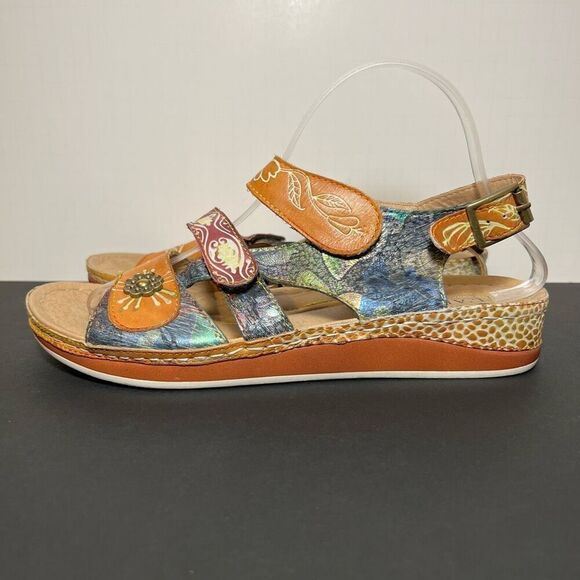 Womens L’ARTISTE Spring Step SUMACAH Hand Painted Leather Sandals / Size 9.5-10 - Picture 3 of 8